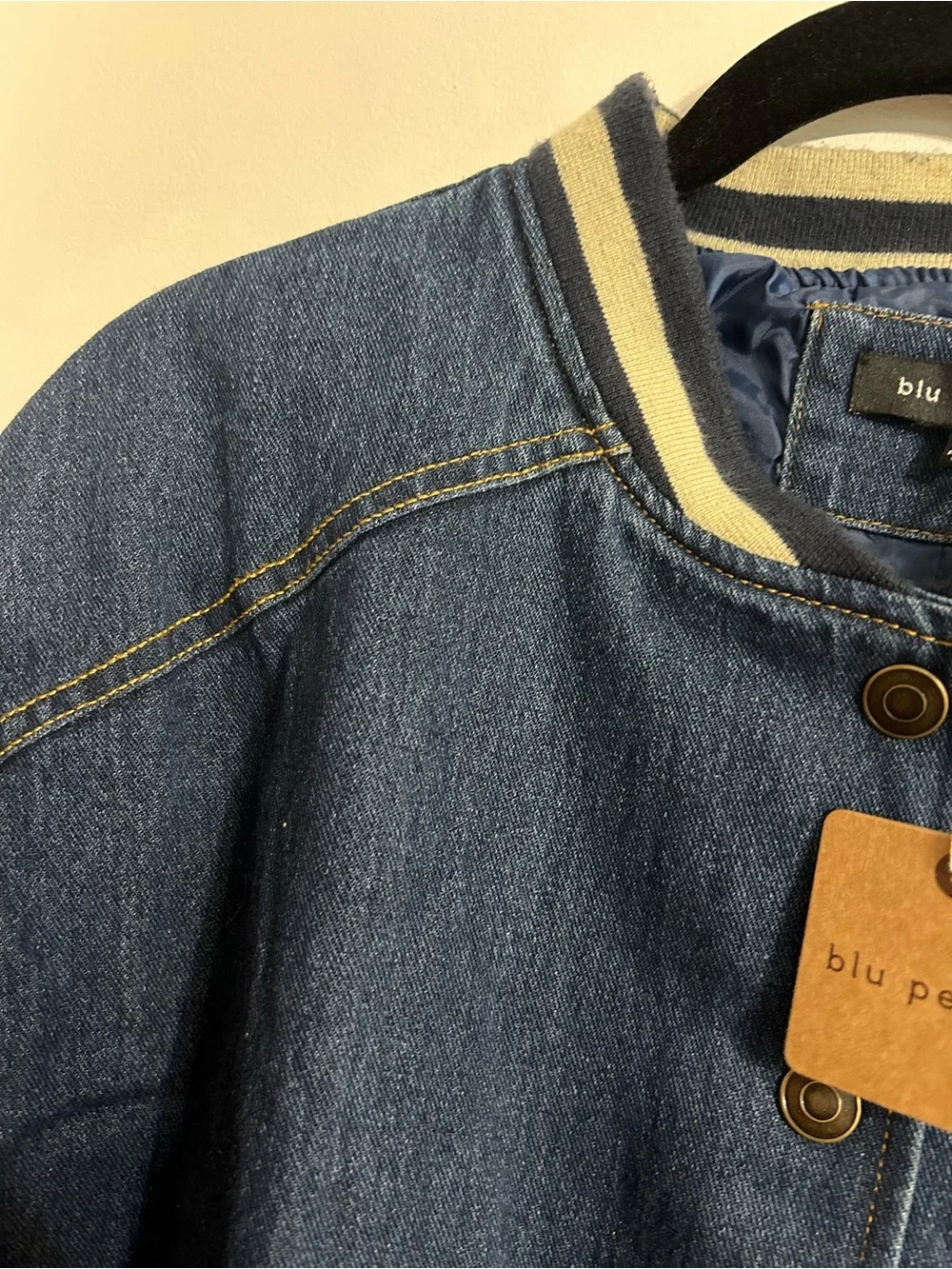 Blu Pepper Denim Bomber Jacket with Stripe Trim NWT